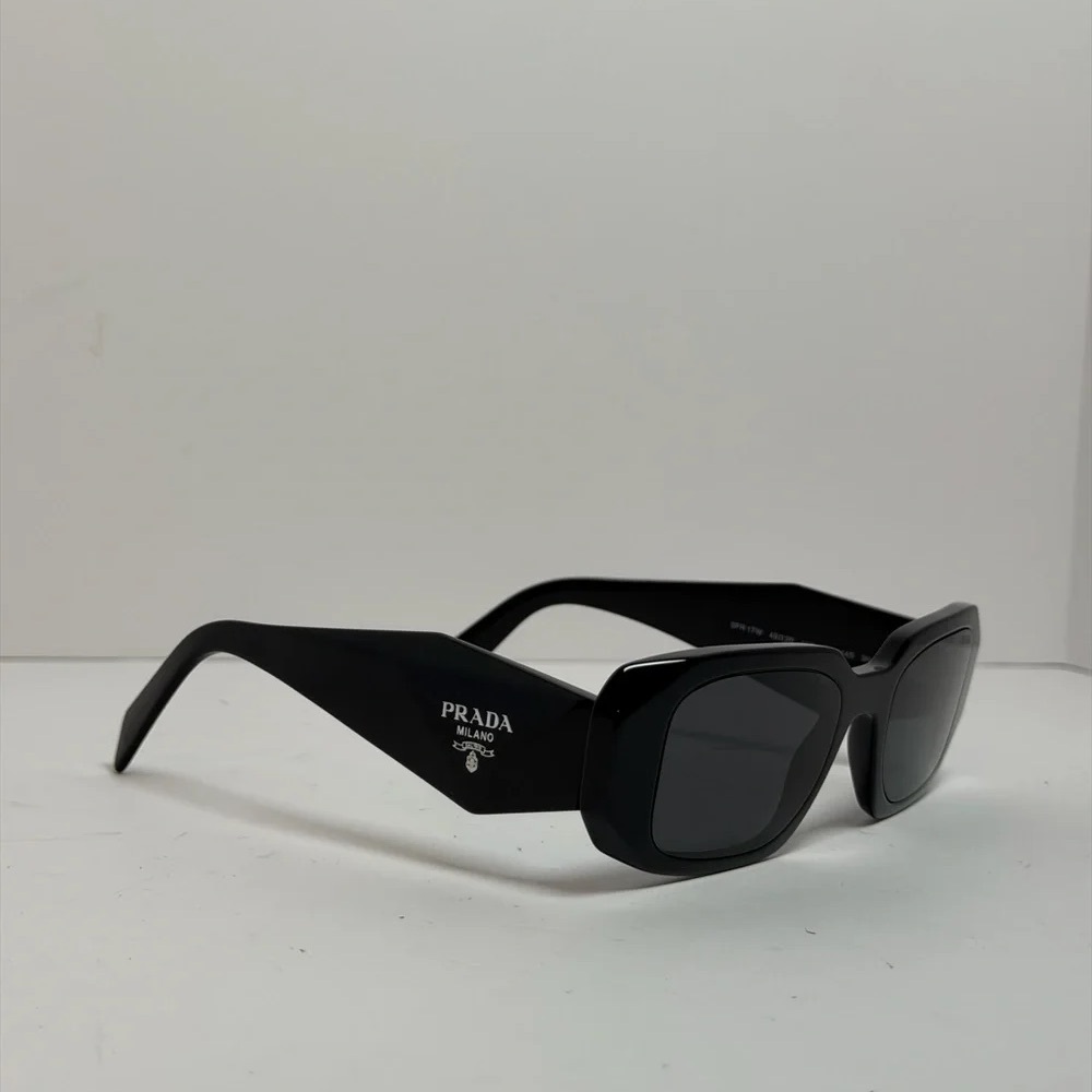 Prada SPR 17W Symbole Sunglasses in Black Acetate with Geometric Triangle Temple